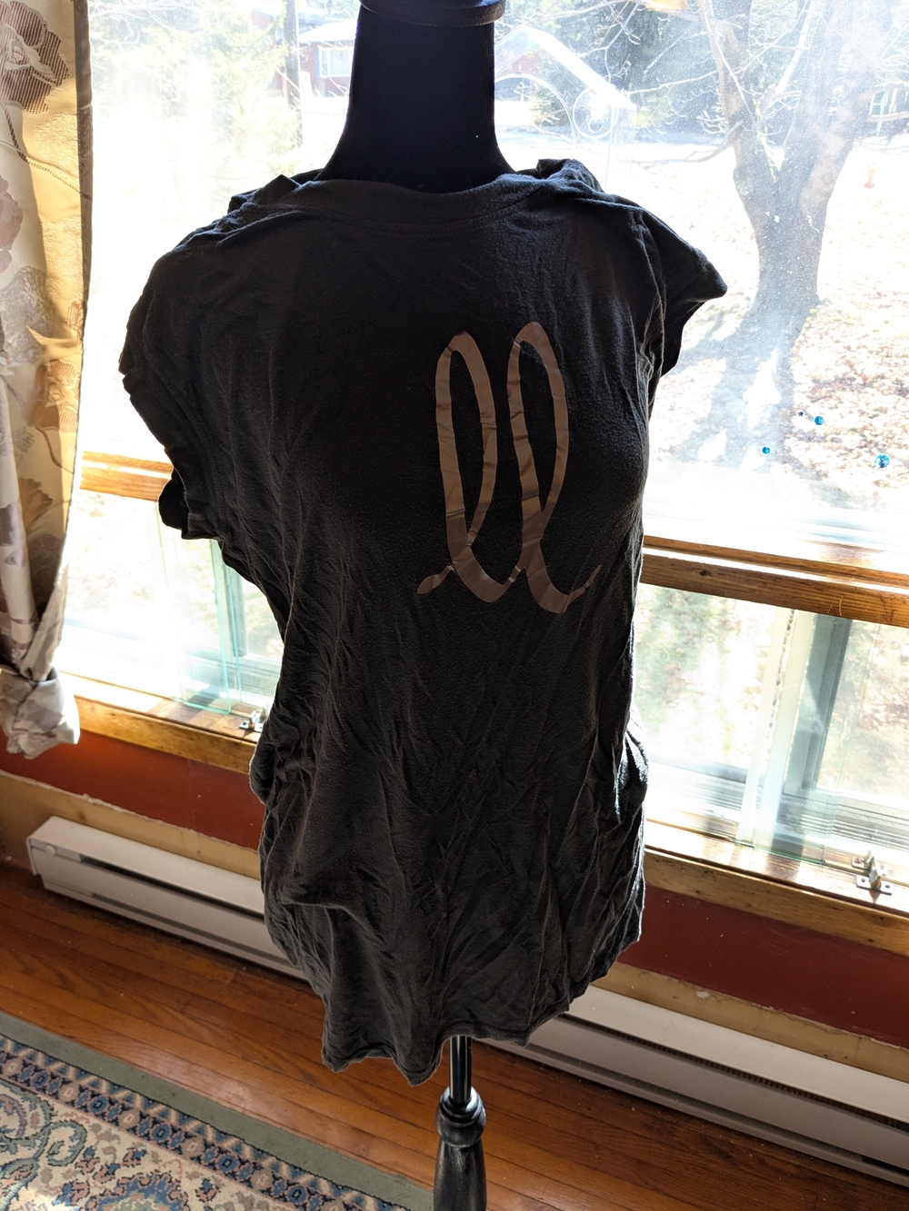 Charcoal Gray Crewneck Cap Sleeve Tee with Script Label